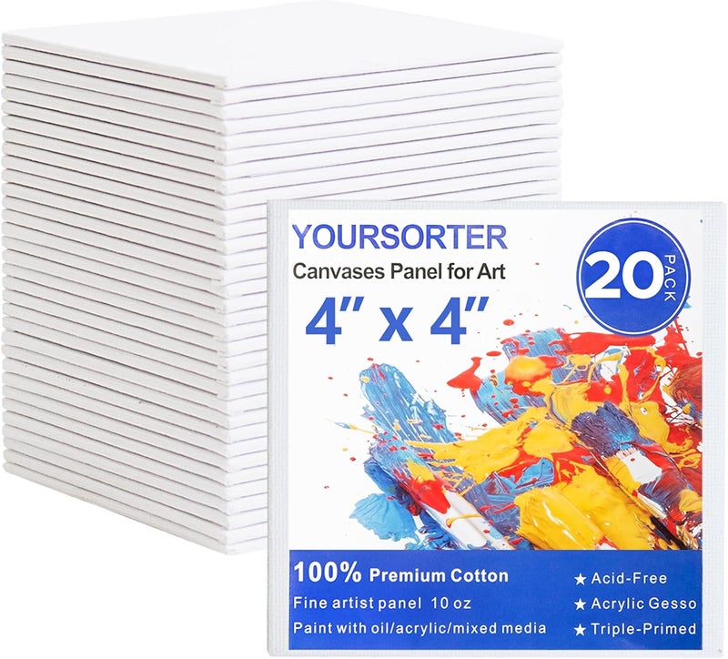 YOURSORTER Mini Canvas for Painting 4x4 inch, 20 Pack Small Painting Canvases for Novices & Artists, Gesso Primed Acid-Free 100% Cotton, Blank Canvas Boards Panels for Oil, Watercolor, Acrylic, etc - Image 1